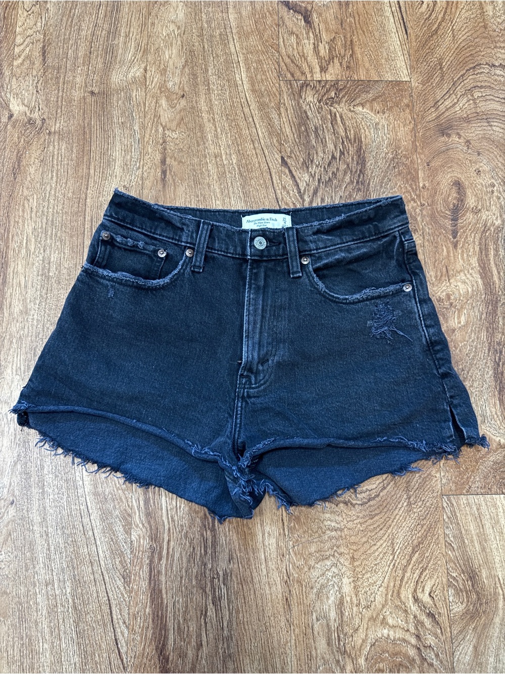 Abercrombie & Fitch Black Frayed High-Rise Denim Shorts